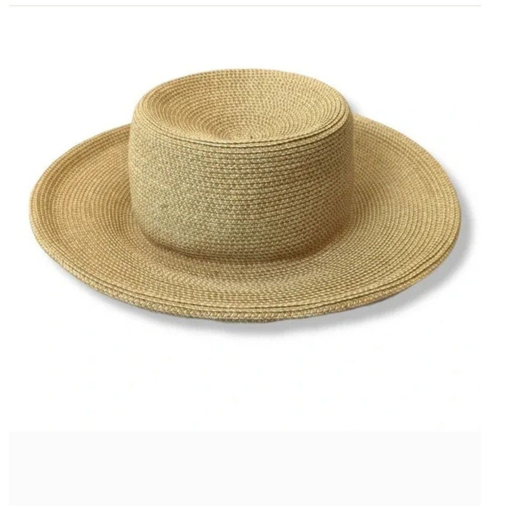 Talbots Straw Sun Hat Wide Brim Tan Paper Crochet‎ Classic Beach One Size